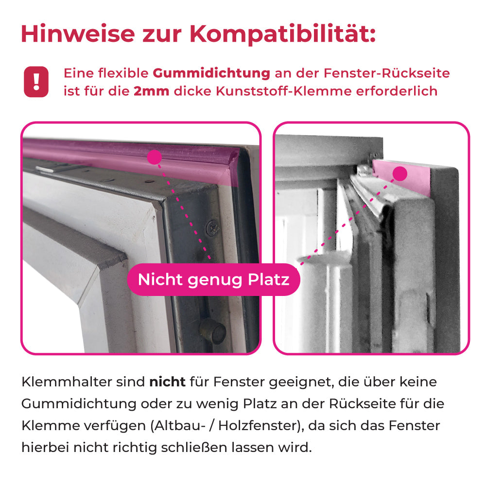 4x-Set Platzsparender Metall-Klemmfix-Halter zum Anklemmen von verspannten Plissees am Fensterflügel