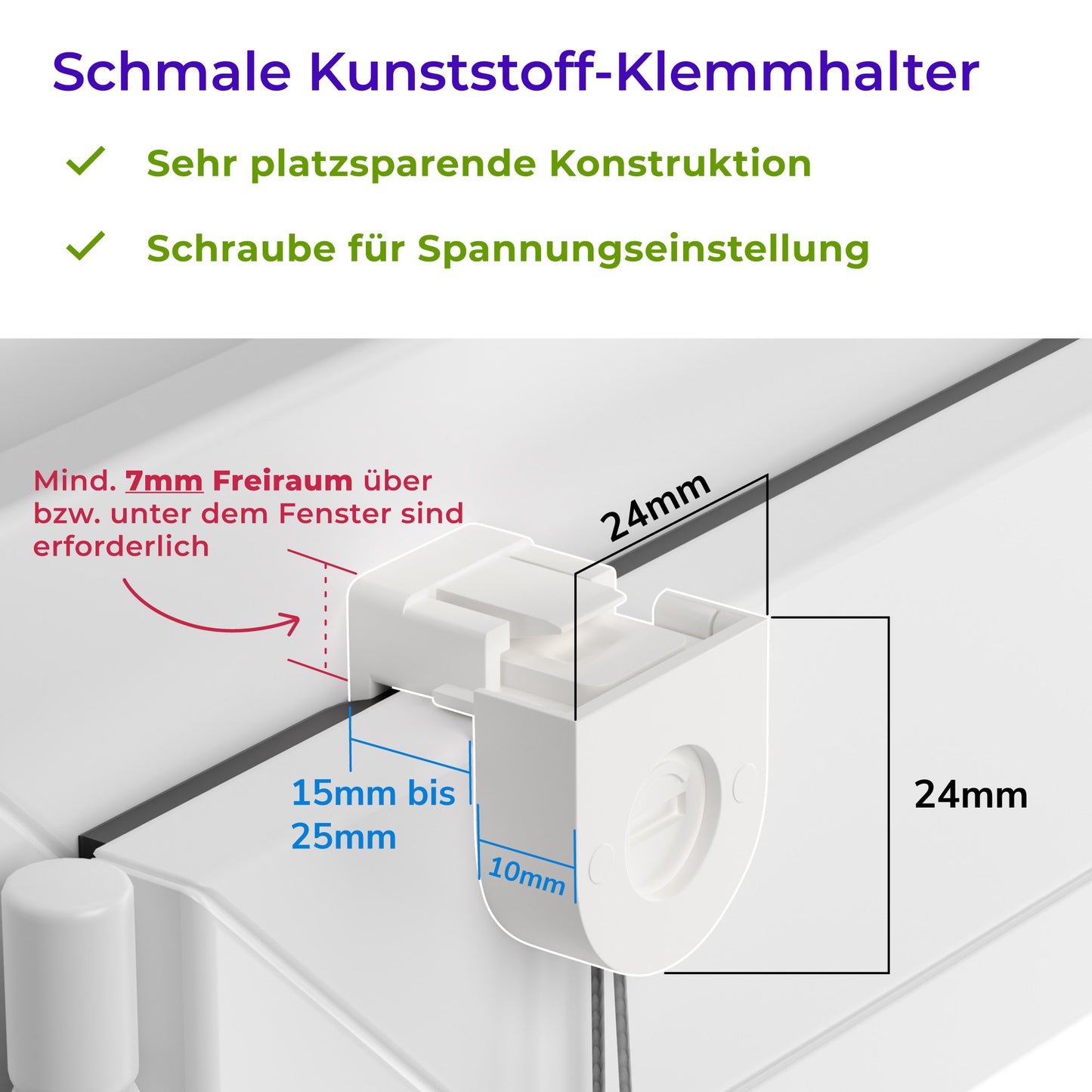 Maße Kunststoff-Klemmhalter