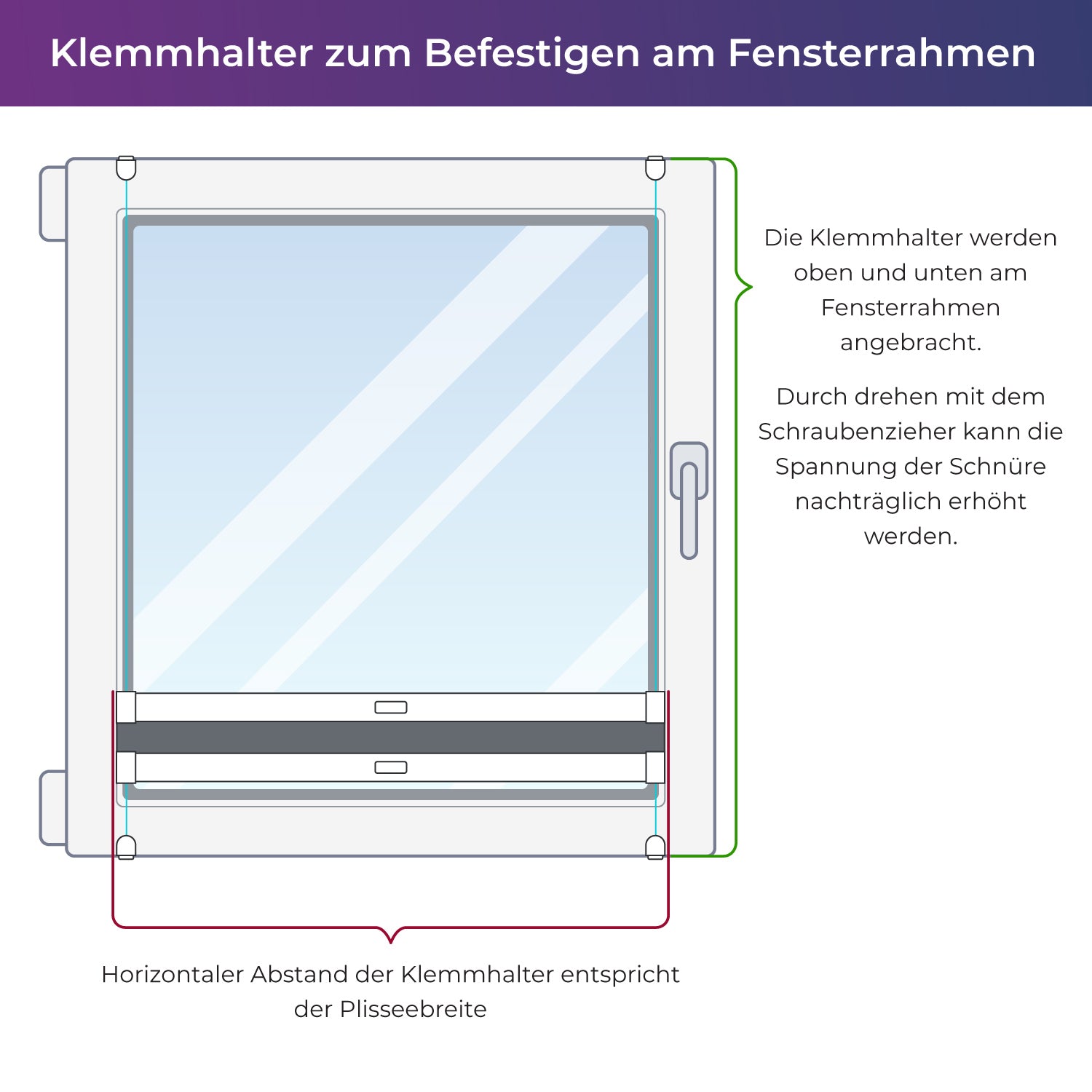 Mess-Anleitung für Plissee-Klemmhalter
