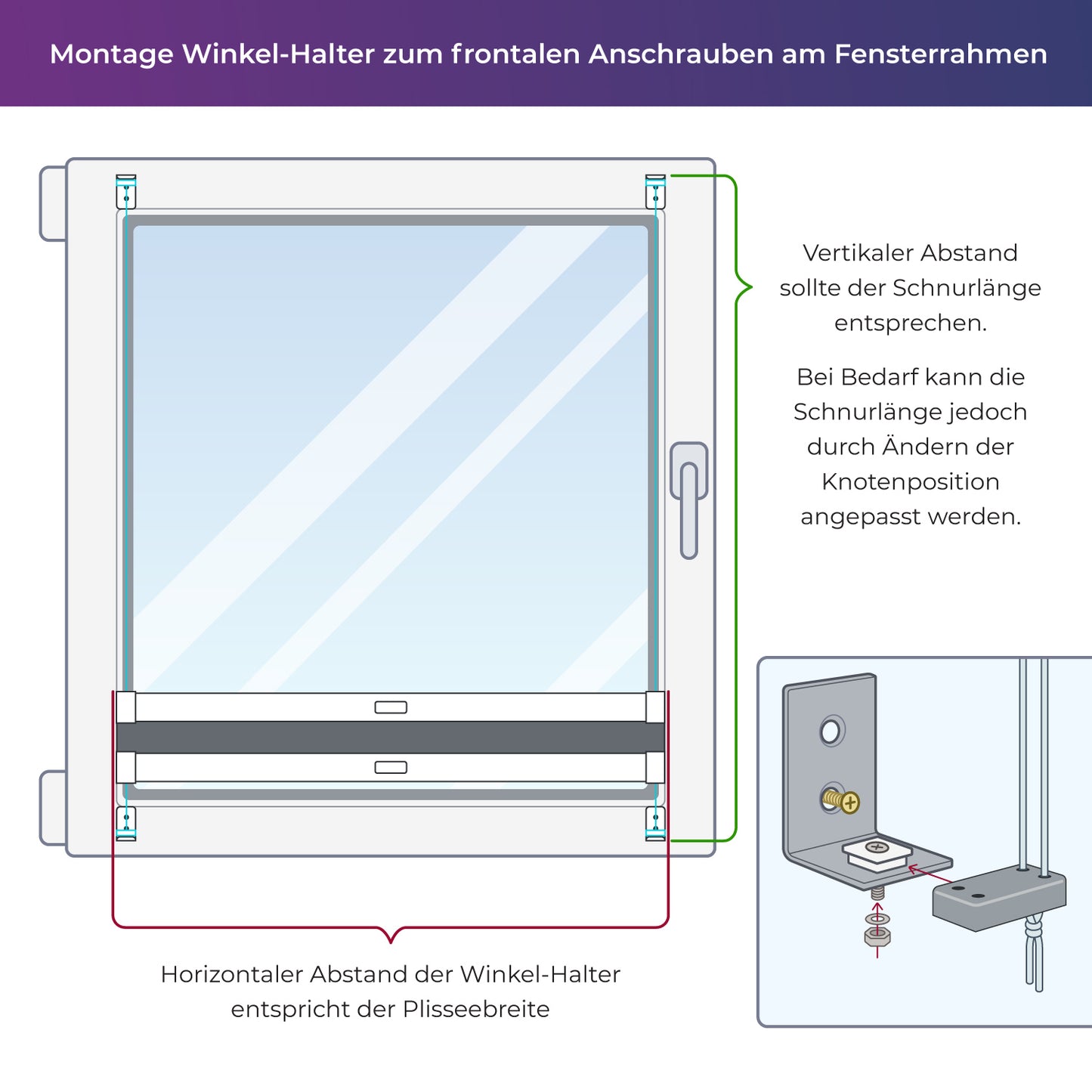 4x-Set Metall-Winkel-Träger für Montage verspannter Plissees am Fensterrahmen oder Wand